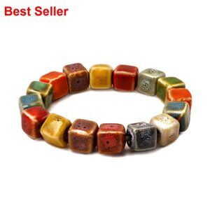 Stretch Ceramic Beads Strand Bracelet, Bohemian Jewelry for Women